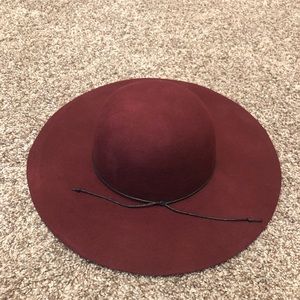 Burgundy wide brim panama hat